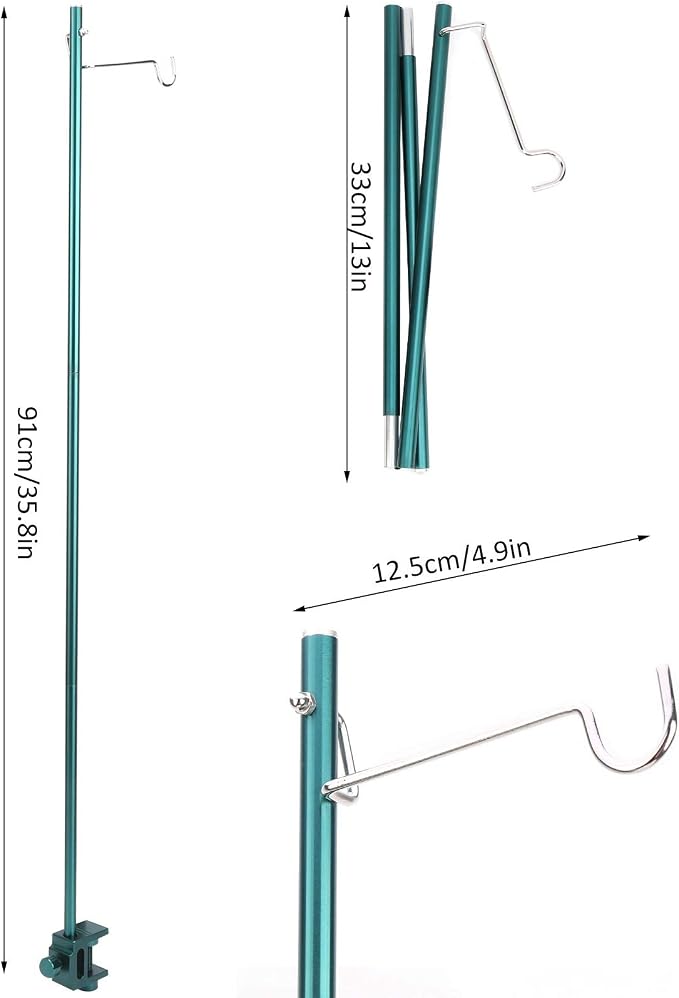 Outdoor Aluminum Alloy Lamp Holder Portable Folding Hanging Light Bracket for Camping Hiking BBQ Picnic Aluminum Alloy Material 33cm Foldable 91cm Extended
