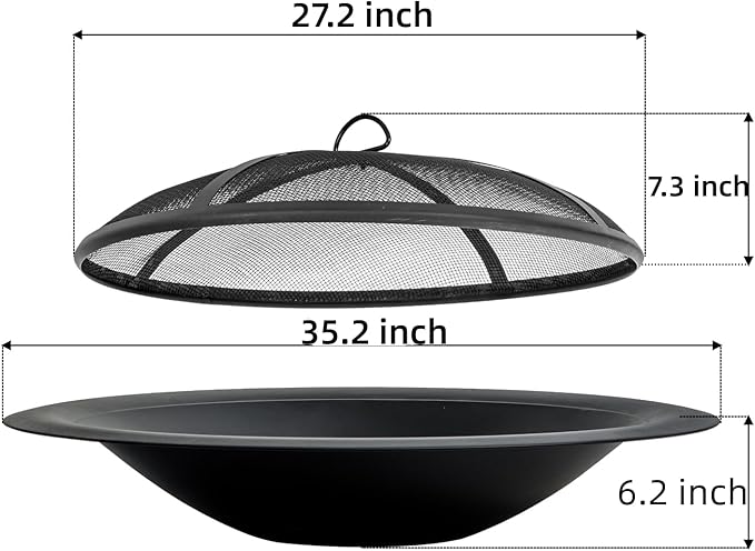 OutVue 35 inch Steel Fire Pit Bowl for DIY or Replacement Existing Fire Pits, Wood Burning Fire Pit Bowl with Spark Screen &Fire Poker, Fireplace for Backyard, Porch, Deck, Camping, BBQ(Smooth)