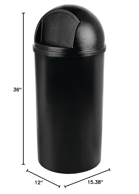 Rubbermaid Commercial Products Marshal Domed Round Trash Can 25-Gallon Black Indoor/Outdoor Garbage Container for Parks/College Campus/Outdoor Shopping Mall/Restroom/Restaurant/School