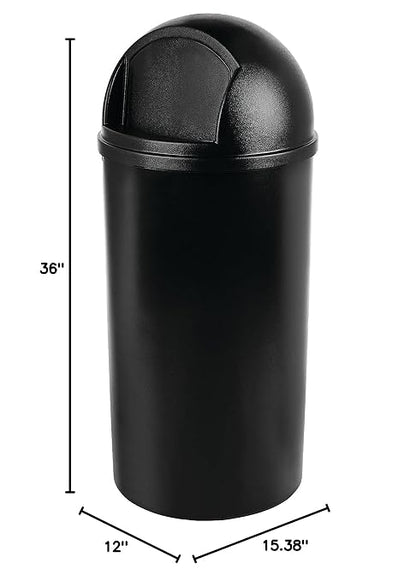 Rubbermaid Commercial Products Marshal Domed Round Trash Can 25-Gallon Black Indoor/Outdoor Garbage Container for Parks/College Campus/Outdoor Shopping Mall/Restroom/Restaurant/School