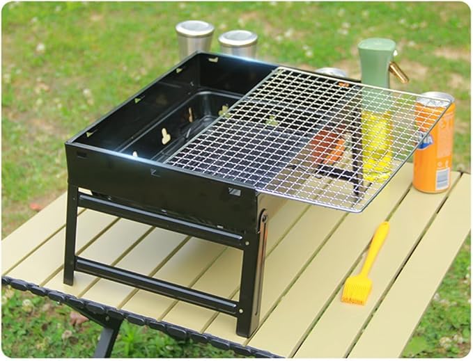 Portable Charcoal Grill for Camping BBQ, Smokeless Outdoor Barbecue Grill with Folding Stove Rack, Easy Carry & Install, Rivet Design,43.5 * 29 * 23.5Cm-D