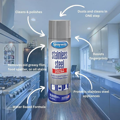Sprayway Water-Based Stainless Steel Cleaner, 15 Fl Oz (Pack of 1) | Water-Based Formula | Streak-Free, No Residue, Cleans & Protects Appliances, Resists Fingerprints