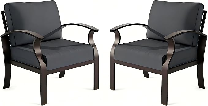 ALAULM Aluminum 2-Seat Patio Furniture Set, Metal Outdoor Furniture Sectional Sofas w/5.1" Cushions for Patio, Backyard, Poolside-Black