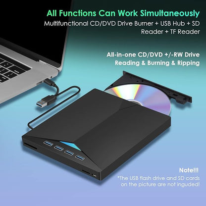 External CD/DVD Drive for Laptop, Type-C CD/DVD Player USB 3.0 Portable Burner Writer Reader Compatible with Mac MacBook Pro/Air iMac Desktop Windows 7/8/10/XP/Vista (Black2)