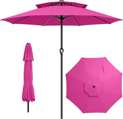 AreShark 12ft 2 Tiers Patio Umbrella - Outdoor Umbrella Waterproof UV Protection, Market Table Umbrella w/ 8 Sturdy Ribs&Crank for Pool, Porch, Garden(Rose Pink)