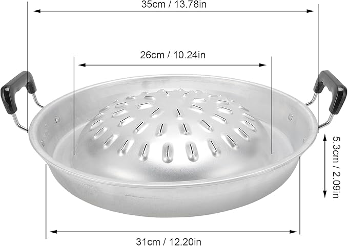Thai Korean BBQ Grill Pan, Aluminum BBQ Grill Topper, 2 in 1 Non Stick Smoke Steak Grill Charcoal Pan Pork Hot Pot, Even Heating Barbecue Grill Plates, Camping BBQ Pan (35cm/13.78in Original Color)