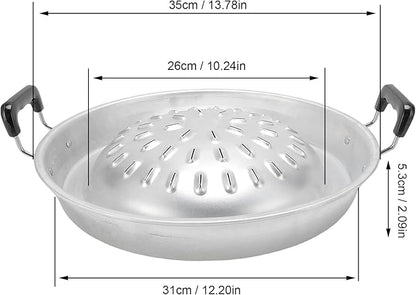Thai Korean BBQ Grill Pan, Aluminum BBQ Grill Topper, 2 in 1 Non Stick Smoke Steak Grill Charcoal Pan Pork Hot Pot, Even Heating Barbecue Grill Plates, Camping BBQ Pan (35cm/13.78in Original Color)