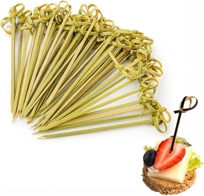 JapanBargain 1596x6, Bamboo Cocktail Picks Skewers for Appetizer Snack Sandwich Finger Food Tapas Fruit Kabob BBQ Hors D'oeuvre Twisted End Knotted Bamboo Sticks, 4 inch 300pcs
