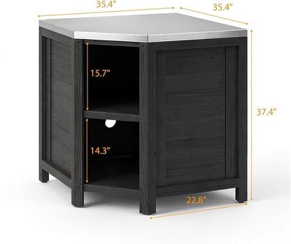 MOUMON Corner Patio Kitchen Storage Cabinet with Stainless Steel Countertop, Solid Cedar Patio Prep Table for Grilling, Outdoor Cooking Station, Dark Grey 35.4”W x 35.4”D x 37.4”H