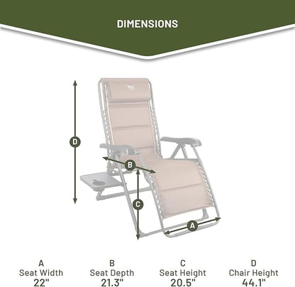 TIMBER RIDGE Zero Gravity Chairs, Folding Recliner Chair Padded with Cup Holder and Headrest, Adjustable Lounge Reclining Chair for Outdoor Camping Lawn Patio Indoor, Supports 350lbs, Brown | Padded Foldable Lounger with Sliding Headrest and Cup Holder...
