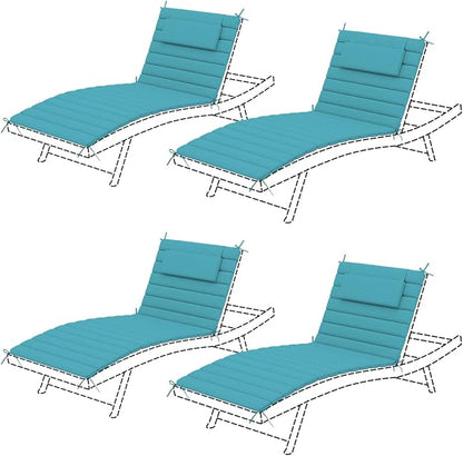 Sundale Outdoor Olefin Quilted Lounge Cushion Set of 4, Patio Foldable Chaise Lounger Cushion, Water-Resistant Lounge Chair Pad with Straps Teal, 72 x 21 inches