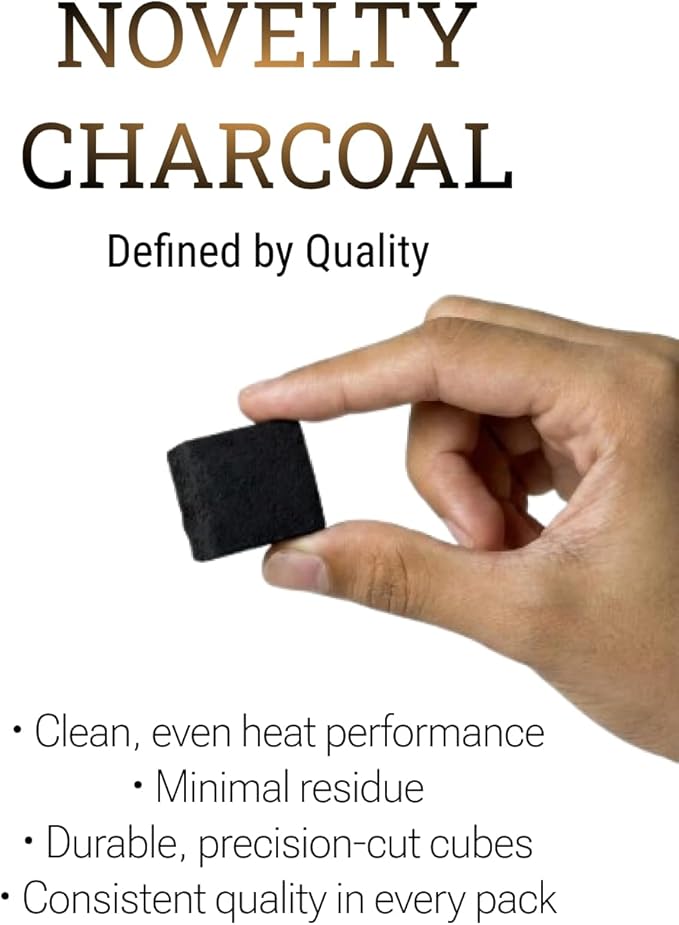 Novelty Coconut Charcoal Cubes with 5.5" Aluminum Foil – Premium 25mm Natural Coals, 72 Pieces, 1kg Box – Lightweight, Long-Lasting & Clean Burn (4 Pack)