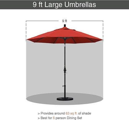 California Umbrella 9' Round Aluminum Market Umbrella, Crank Lift, Collar Tilt, White Pole, Sunset Olefin