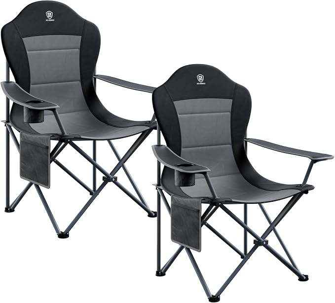 EVER ADVANCED Folding Camping Chair with High Back Padded 2 Pack Oversized Portable Lawn Chairs Lightweight Sturdy Steel Foldable Outdoor Camp Chair for Adults, Black