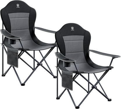 EVER ADVANCED Folding Camping Chair with High Back Padded 2 Pack Oversized Portable Lawn Chairs Lightweight Sturdy Steel Foldable Outdoor Camp Chair for Adults, Black