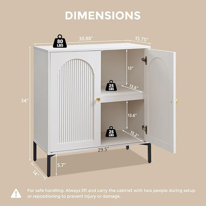 IFGET Modern Buffet Cabinet with Storage, 92.63" W Fluted Arched Sideboard Cabinet w/Adjustable Shelves, Wooden Modular Coffee Bar for Dining Room, Kitchen, Living Room, Entryway, White