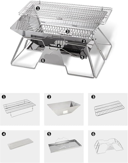 Portable Charcoal Grills Folding Portable Stainless Steel Barbecue Stove Grill BBQ Oven Outdoor Barbecue Utensils Stainless Steel Foldable for Outdoor Backyard Picnic Home ( Color : A , Size : 49*34*2