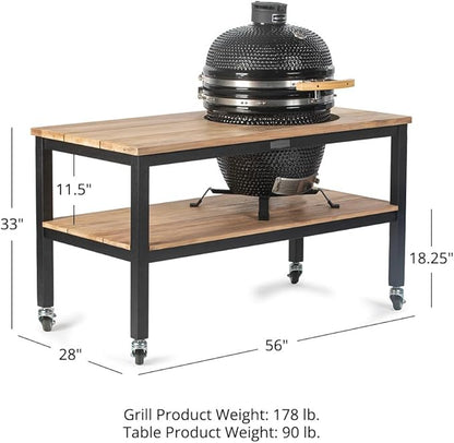 Ash & Ember 18" Kamado Grill Kit with Aluminum Table, Grade A Teak Shelves, Built-In Thermometer, Airflow Vent, Heat Deflector, Ash Drawer, Ash Tool, Clip Tool, Protective Cover Included