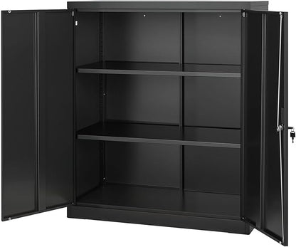 VEVOR Metal Storage Cabinet, 41.7 in Steel Garage Cabinet with 2 Adjustable Shelves, 2 Magnetic Doors & 2 Keys, 3 Tiers Lockable Tool Storage for Pantry, Warehouse, Basement, Office, Black