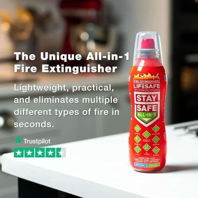 StaySafe All-in-1 Portable Fire Extinguishing Spray By LifeSafe Technologies | Compact Fire Extinguisher For 10 Types of Fires | Non-Toxic, Non-Hazardous & Eco-Friendly