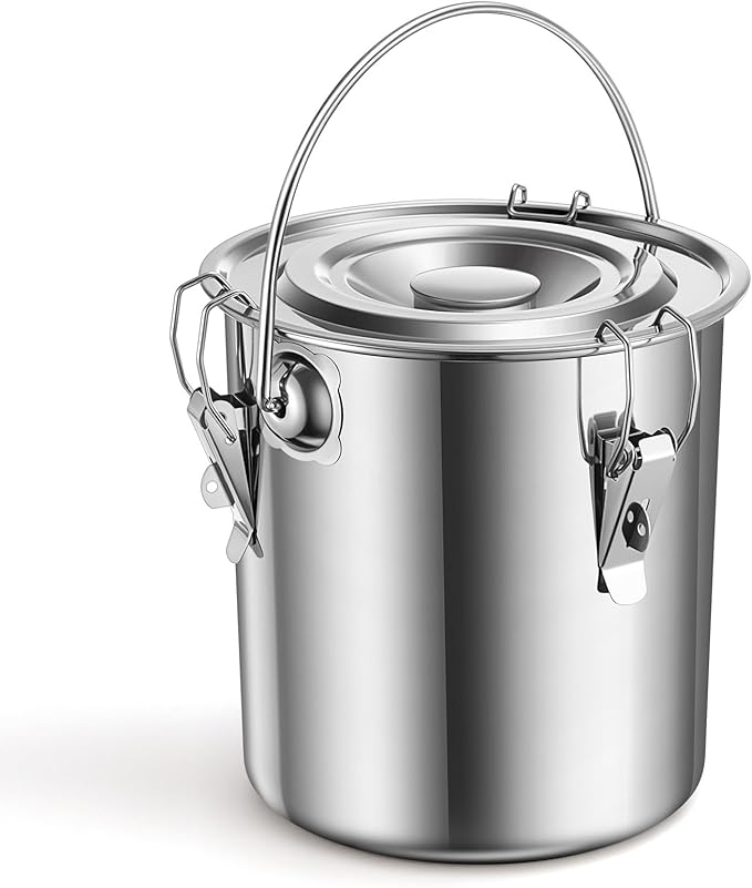 3 Gallon Stainless Steel Charcoal Saver ash Bucket with Grill and Lockable Lid, Fire Bucket for Collecting Hot Charcoal and Ashes, for Fireplaces, Fire Pits, Hearths, Indoors Outdoors