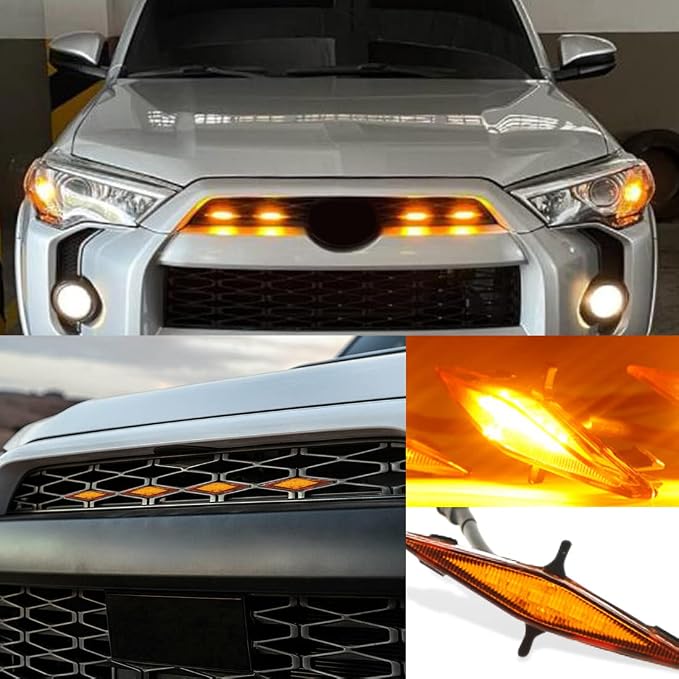Amber Grille Lights for 4Runner TRD Pro 2014-2023, Orange Shell LED Grill Light for 4Runner TRD Off-Road, Limited, SR5 2014-2019 with Fuse (Amber Shell with Amber Light)