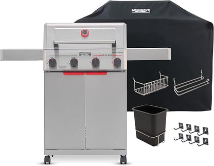 Monument Grills 4 Burner Stainless Steel Propane Mesa2 Gas Grill, 500°F in 5 Mins, 525 sq.in, 37,000 BTU, Broil Zone, Foldable Side Shelves, Knob Control, Built in Thermometer, with 5 Accessories