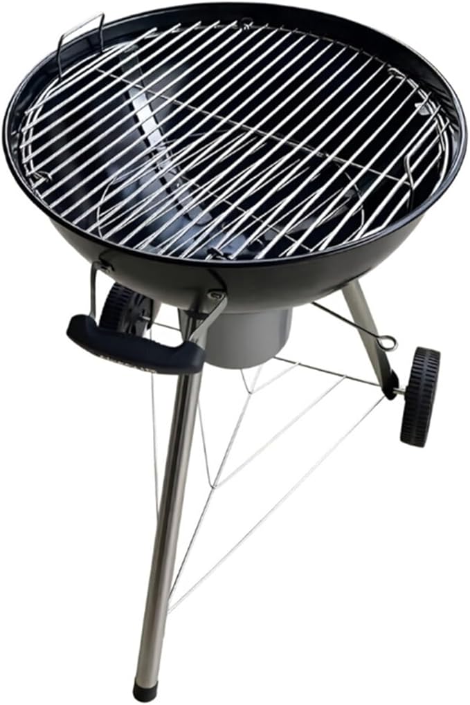 22 Inch Grill with Thermometer, Portable Charcoal BBQ for Outdoor Backyard, Steel Construction with Wheels & Ash Collector, Classic Black