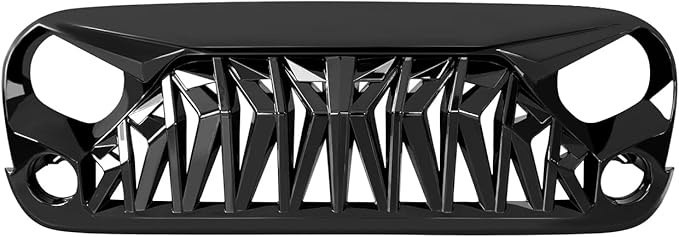 Front Grill Shark Grille Compatible with 2007-2018 Jeep Wrangler Rubicon Sahara Sport JK JKU, Glossy Black