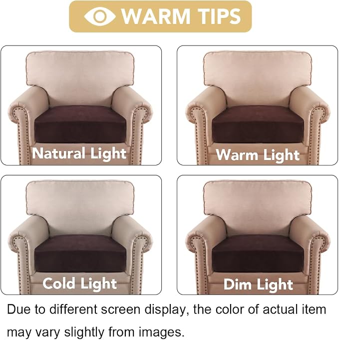 H.VERSAILTEX Velvet Stretch Couch Cushion Cover Plush Cushion Slipcover for Chair Cushion Furniture Protector Seat Cushion Sofa Cover (1 Piece Armchair Cushion Covers, Brown)