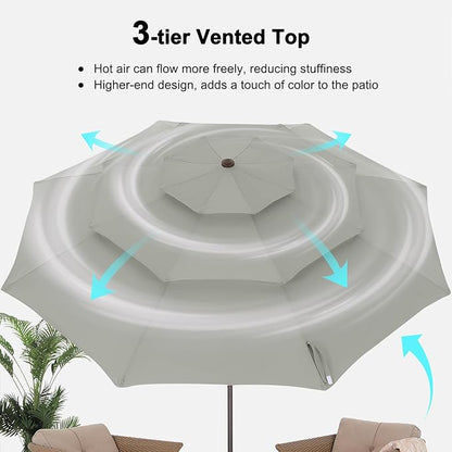 ABCCANOPY 11Ft 3 Tiers Market Umbrella, Outdoor Table Umbrella for Patio, Deck, Backyard (Light Gray)