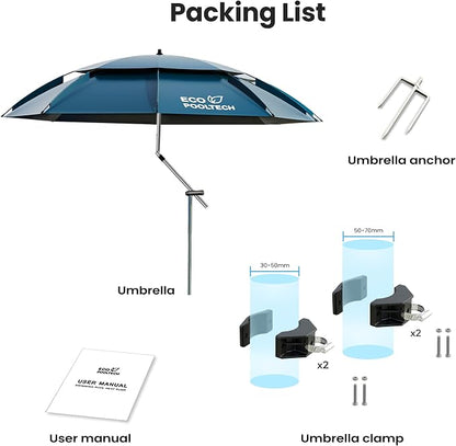 ECOPOOLTECH 7' Above Ground Pool Umbrellas, Outdoor Pool Sunshade for Oval or Rectangular Swimming Pools, Multi-functional Patio Umbrella for Garden/Pool Deck/Backyard, Must have Pool Accessories