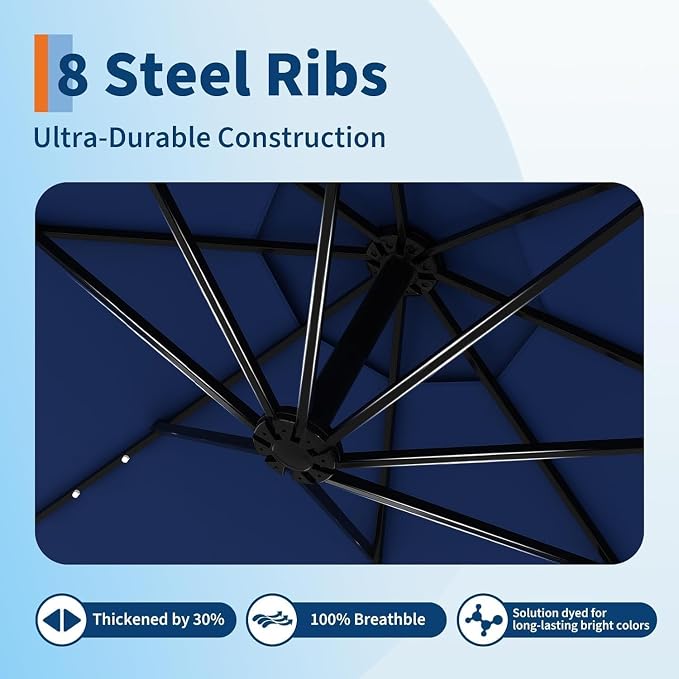 15FT Outdoor Patio Umbrella,Double-Sided Rectangle Market Umbrella with 36 LED Solar Lights & Base,UV50+ Weather-Resistant Oversized Outdoor Umbrella,Crank Lift,3-Way Shade for Pool,Garden,Backyard