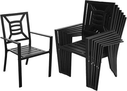 Patio Dining Chairs Set of 8, Stackable Metal Patio Chairs with High Back for Deck Bistro Porch Lawn, Black Wrought Iron Outdoor Dining Chairs