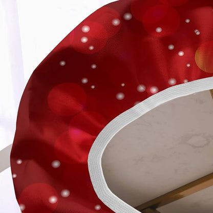 Christmas Tree Fitted Table Cover, Red Ball and Snowflakes Pattern Print Oval Tablecloths, Polyester Elastic Cloths for Indoor Family Banquet Outdoor Patio Use, 54x76 Inch Tables