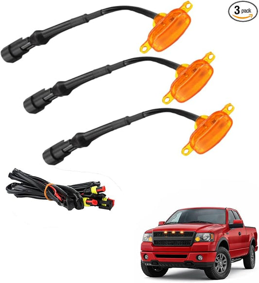 Amber LED Grille Light Kit with Wiring Harness Compatible with Ford F-150 Aftermarket Grilles 2004-2019, Amber Lens Amber Lights