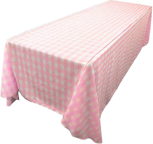 LA Linen TCcheck90x132-PinkK37 Polyester Gingham Checkered Rectangular Tablecloth, White & Pink - 90 x 132 in.