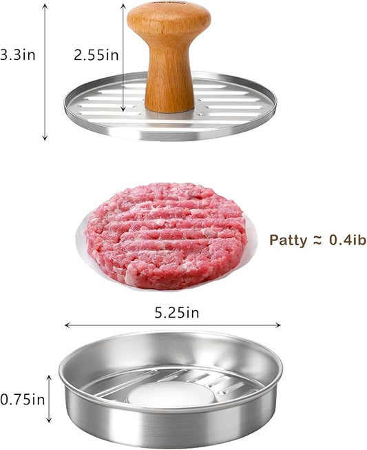 Cook Guy Burger Press 5" Hamburger Press Patty Maker – Non-Stick Hamburger Mold with 100 Patty Papers Set | 304 Stainless Mash Tool Smash for Meat Beyond Veggie Turkey Vegan Beef