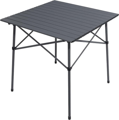 Portal Lightweight Aluminum Folding Square Table Roll Up Top 4 People Table | Portable Outdoor Design; Durable Construction; Easy Setup & Storage; Color: Gray