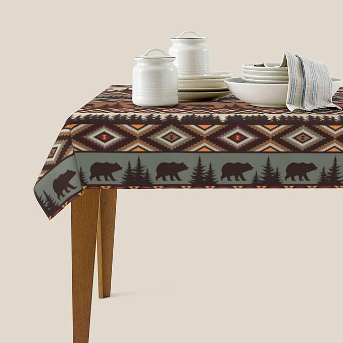 Vintage Rustic Tablecloth 54"x72" Outdoor Indoor Washable Waterproof Bear Mountain Table Cloth for Parties Picnic Bbqs Kitchen Dining Room Decor, Rectangle Table Covers