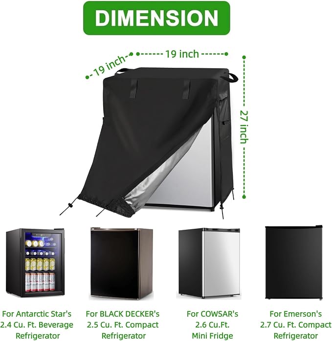 Mini Refrigerator Cover for Most 2.5/2.7 Cu Ft Compact Beverage Fridge | 19x19x27,Waterproof Dustproof Heavy Duty Oxford Fabric,for Most 2.5- 2.7 Cubic Feet Small Wine Freezer for Outside