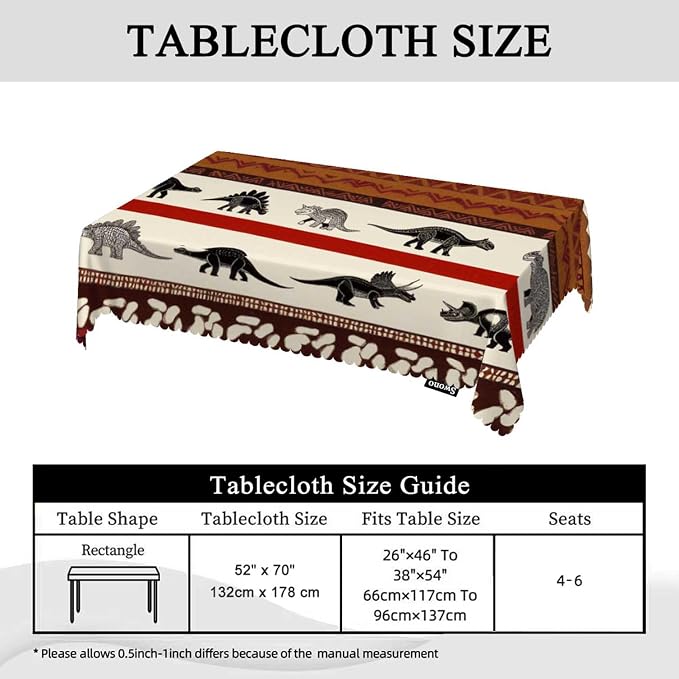 Swono Dinosaurs Tablecloth Tribal Geometric Animal Dinosaurs Heavy Duty Table Cloth Decorative Table Cover for Kitchen, Party Banquet and Holiday Tablecloth, 52x70 Inch(4-6 Seats)