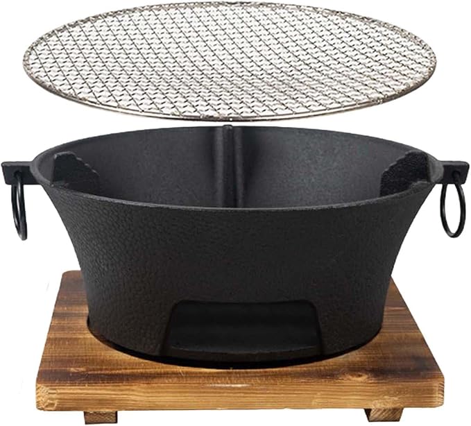 Charcoal Grill Round Firepit Bowl with Grill Grid Furnace Fireplace Wood Burning Camp Stove for BBQ Outside Cooking Hiking Picnic (L)