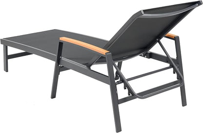 Christopher Knight Home Patio Aluminum Chaise Lounge, Adjustable Mesh Chaise Lounge, 5 Position Back Recliner, Lounge Chair with Armrest, Ourdoor Deep Seating Lounge for Poolside Backyard, Black