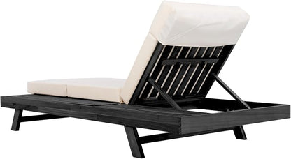 Christopher Knight Home Dami Patio Chaise Lounge Chair Outdoor with 4'' Foldable Cushion, Acacia Wood Poolside Sun Lounger, Space Available On One Side, Adjustable Backrest Pool Lounger, Black + Cream