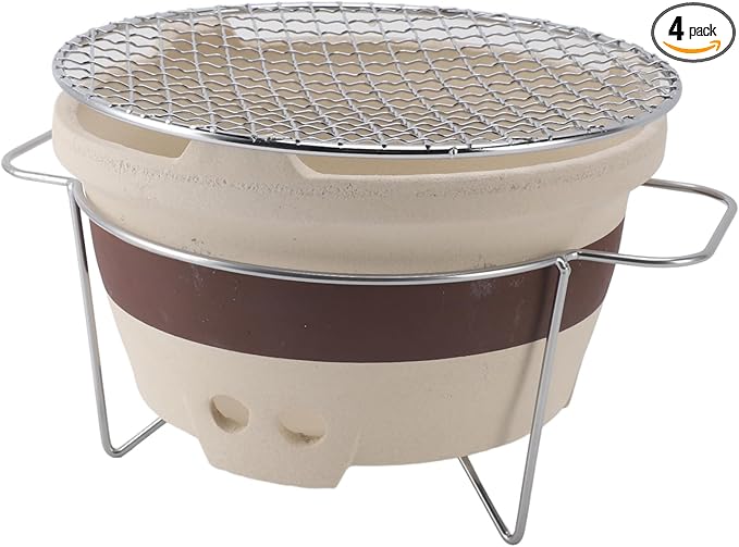 Clay Stove, Multifunctional Portable Clay Ceramic Charcoal Stove with Tea Boiler Chinese Indoor and Outdoor Clay Grilling Tea Making Stove with Grill for Home Camping