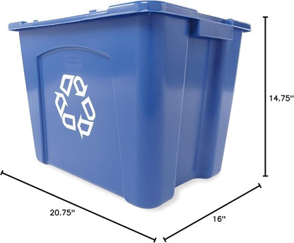 Rubbermaid Commercial Products Stackable Recycling Bin, 14 Gallon, Blue Storage Container, for Garage/Kitchen use for Boxes/Paper Recycle (Pack of 6)