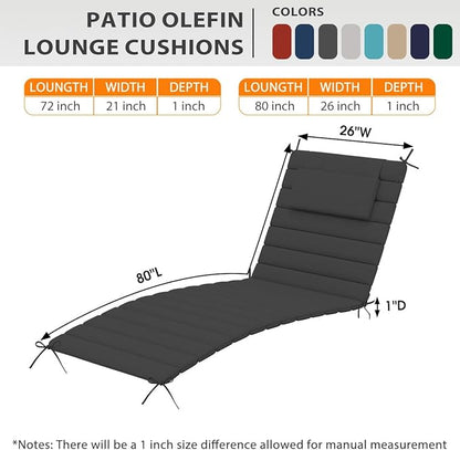 Sundale Outdoor Olefin Quilted Lounge Cushion Set of 2, Patio Foldable Chaise Lounger Cushion, Water-Resistant Lounge Chair Pad with Straps Dark Gray, 80 x 26 inches