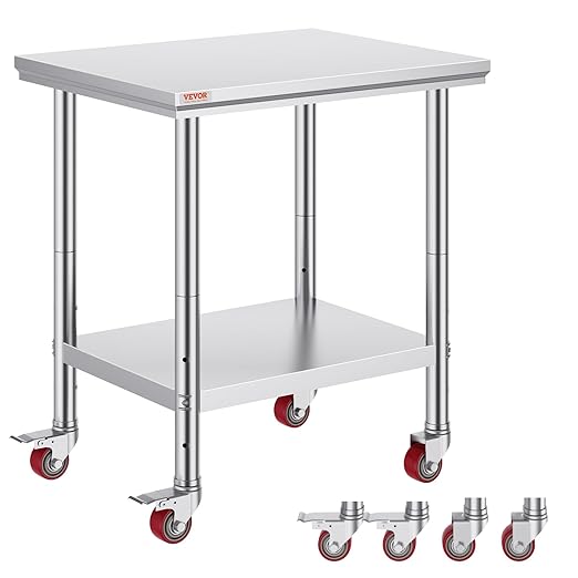 Vevor Stainless Steel Work Table with Wheels 24 x 30 x 32 Inch Prep Table with 4 Casters Heavy Duty Work Table for Commercial Kitchen Restaurant Business, Silver and Black : Industrial & Scientific