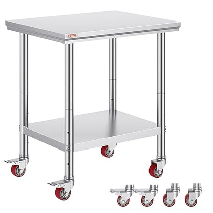 Vevor Stainless Steel Work Table with Wheels 24 x 30 x 32 Inch Prep Table with 4 Casters Heavy Duty Work Table for Commercial Kitchen Restaurant Business, Silver and Black : Industrial & Scientific